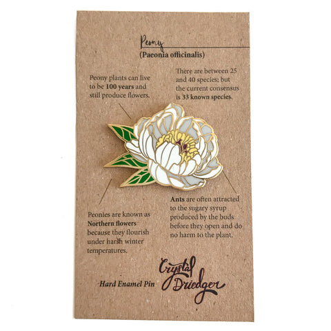 Gold Plated Enamel Pin White Peony - Arts and Heritage St. Albert