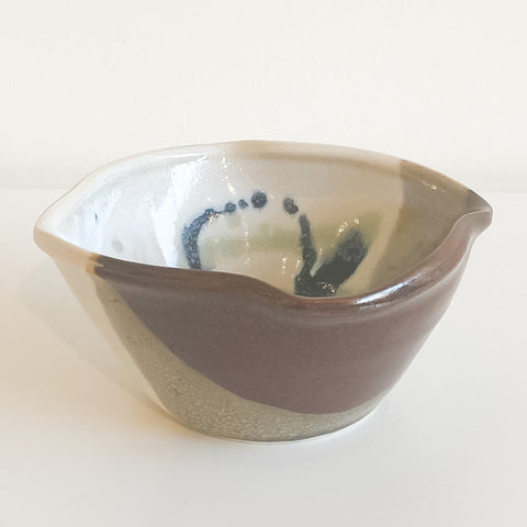 Scalloped Bowl With Brown & Green
