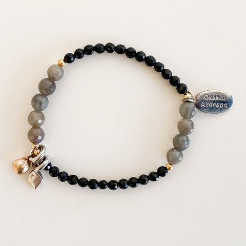 Arctic Blossom: Onyx, Labradorite Bracelet