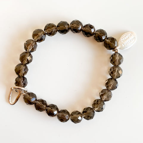 Smokey Quartz, Silver Curve Pendant Bracelet