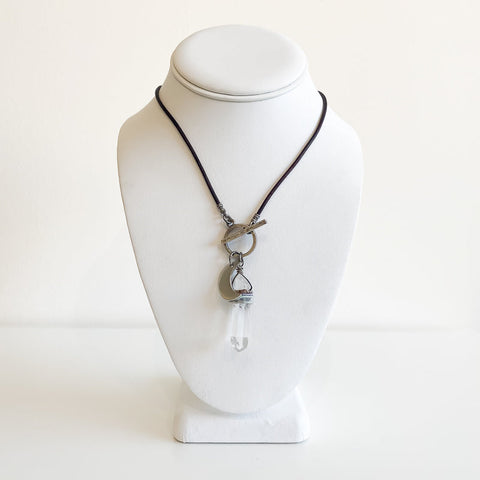 Wooly Wire Wrapped Quartz Spike & Moon Necklace