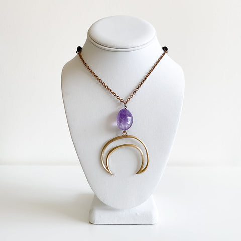 Waxing & Waning Moon With Amethyst Necklace