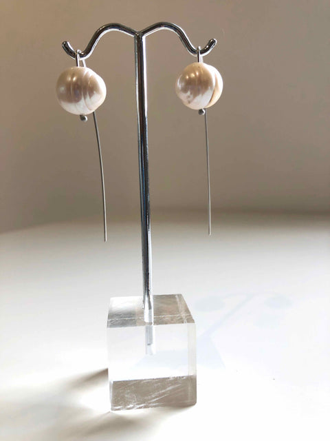 White Pearl and Silver Earrings