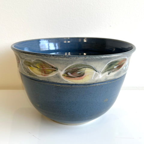 Large Blue & White Bowl with Leaves