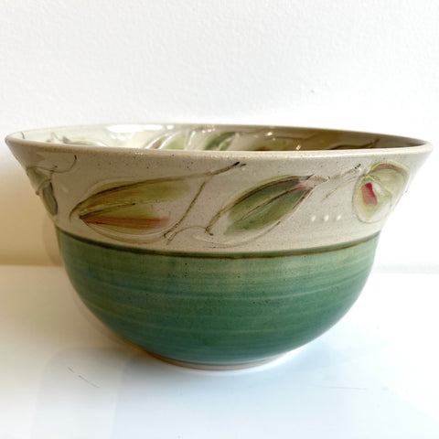 Green & White Bowl with Leaves