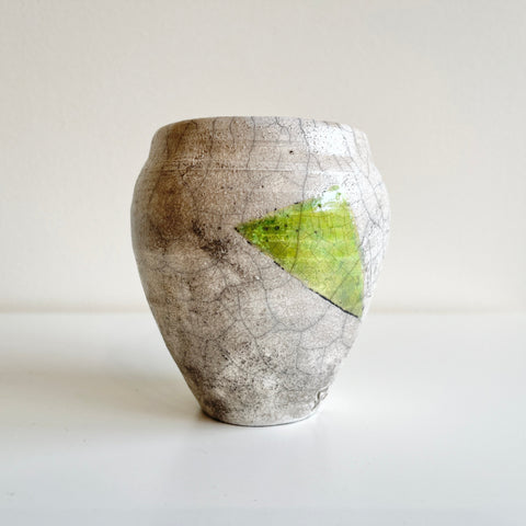 Small White and Lime Raku Vase