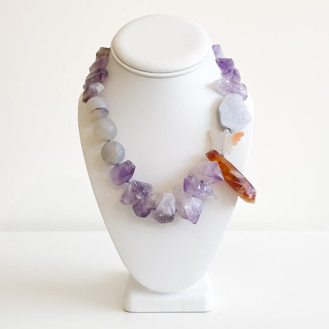 Purple Agate and Amber Necklace