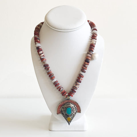 Red Stone with Turquoise Pendant