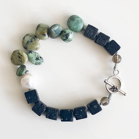 Bracelet Turquoise, Lava & Freshwater Pearl