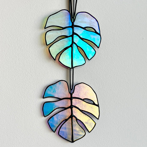 Iridescent Stained Glass Monstera Leaves