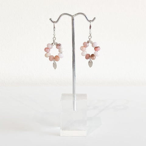 Petal Collection - Peruvian Pink Opal Hoop and Fine Silver Petal