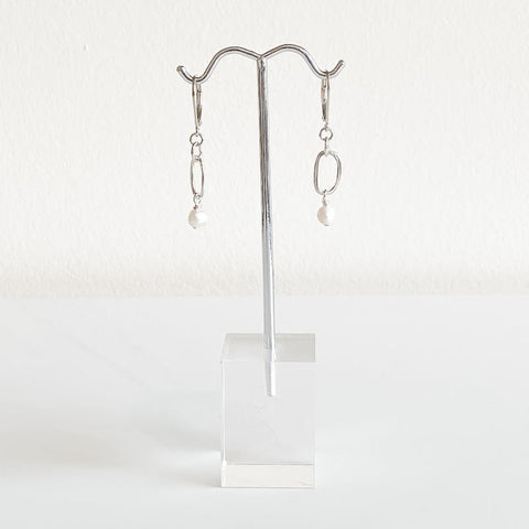 Freshwater Pearl and Silver Link Earrings