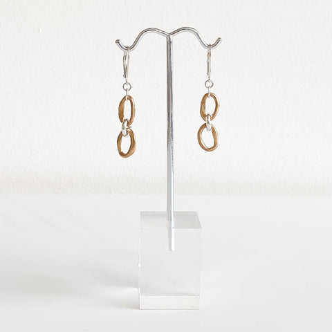 Curve Collection - Bronze and Sterling Silver Stacked Link Earrings
