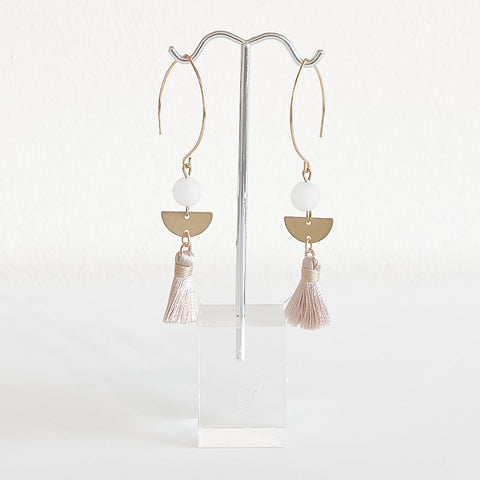 White Jade and Tassle Drop Earrings